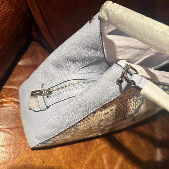 NWT Kate Spade Leila Snake Blue & Tan Medium Triple Pocket Shoulder Bag New - Picture 4 of 8